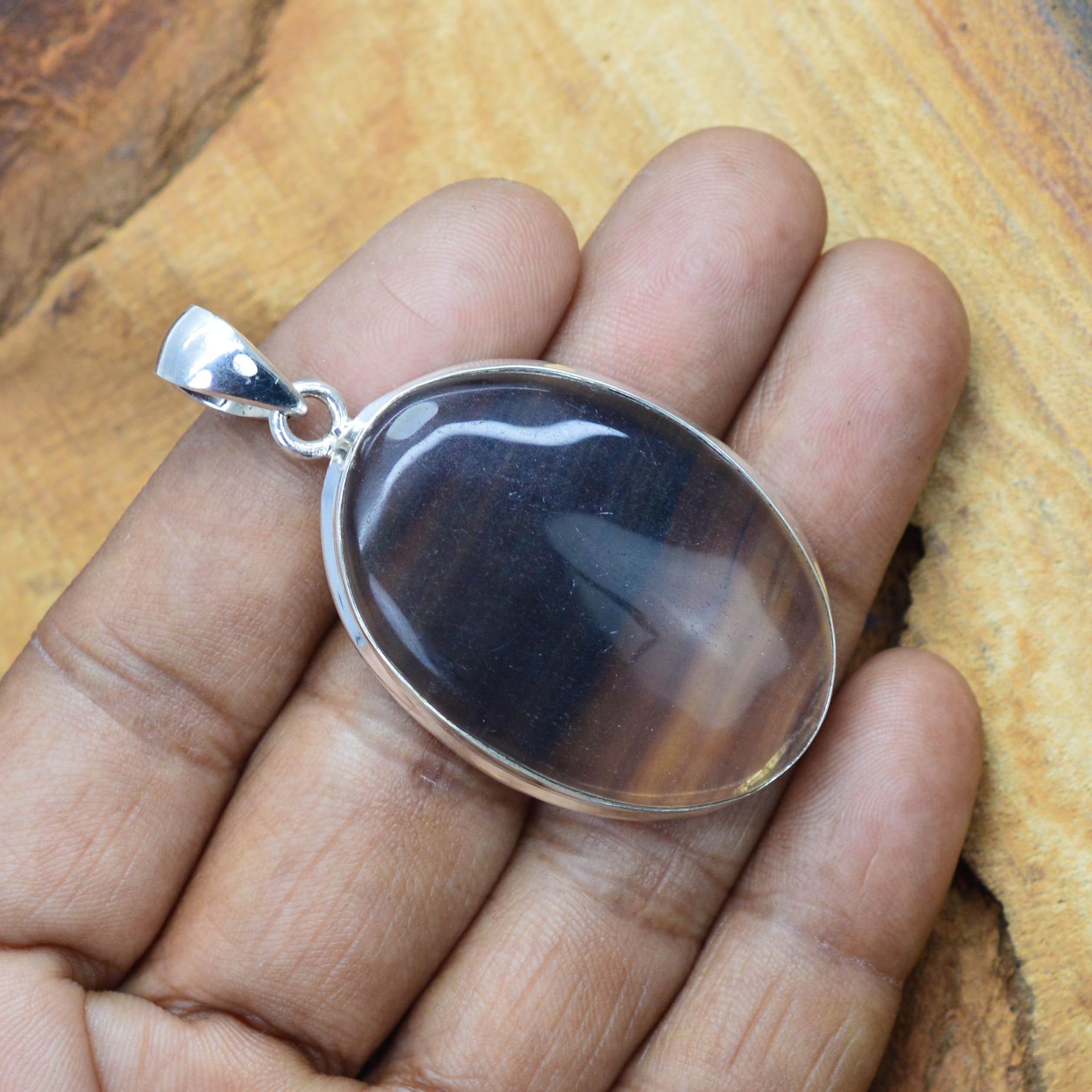 Handmade Fluorite 925 Sterling Silver Pendant: Oval Gemstone Jewelry Handmade Fluorite 925 Sterling Silver Pendant: Oval Gemstone Jewelry