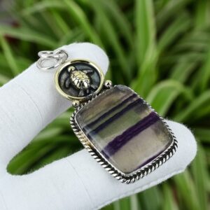 Handmade Multi Fluorite Pendant: Sterling Silver Tortoise Jewelry