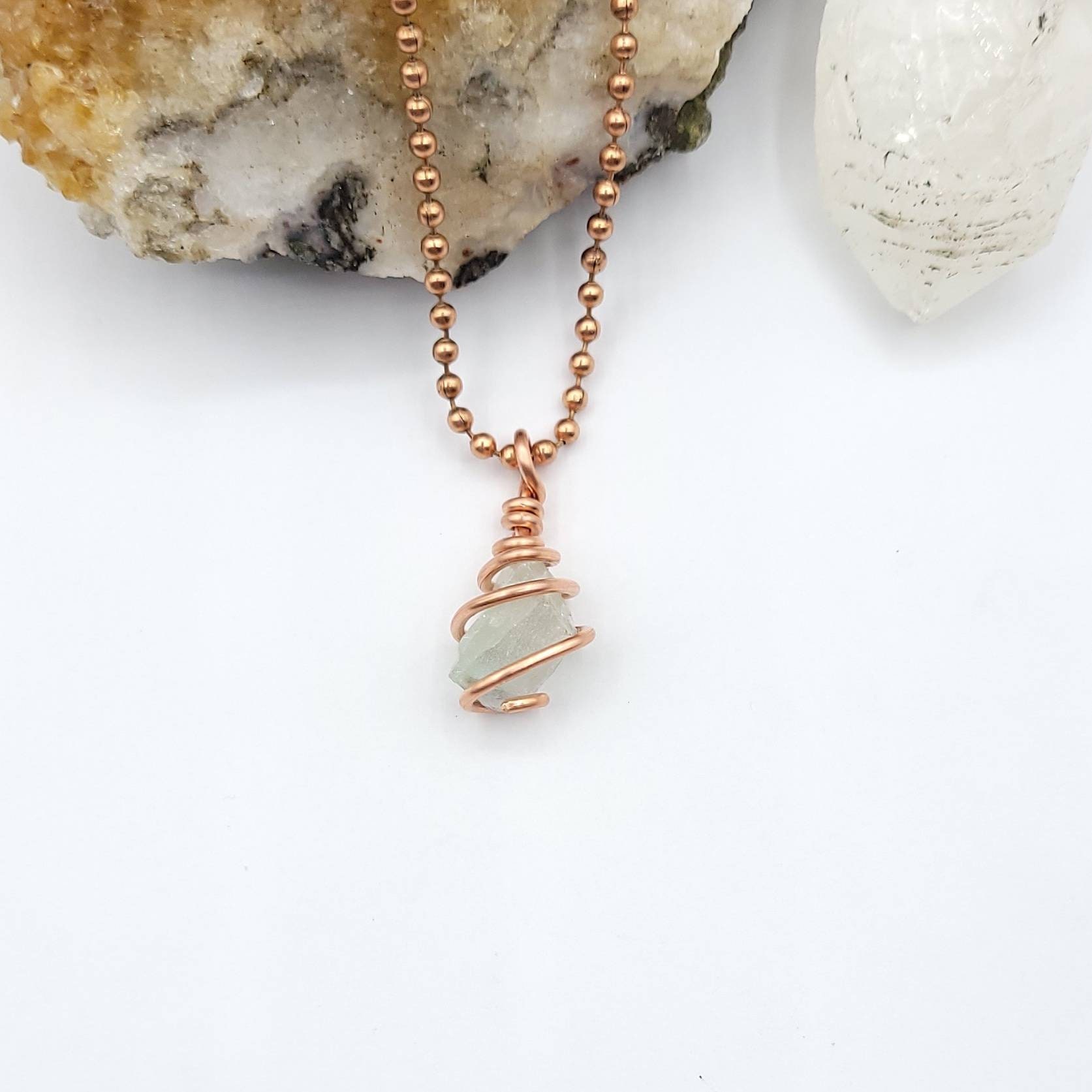 Fluorite Necklace, Copper Wire Wrapped Fluorite Pendant