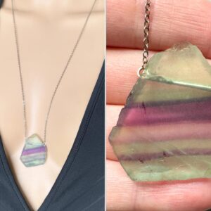 Fluorite Pendant Necklace, Fluorite Crystal Necklace, Gold Or Silver Raw Crystal Necklace, Purple Crystal Necklace, Large Stone Actual Stone