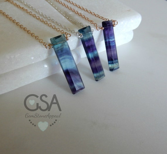 Fluorite Necklace • Multi Fluorite Bar • Customizable Fluorite Gemstone Necklace • Mix Fluorite Gemstone Pendant • Gemstone Appeal • Gsa