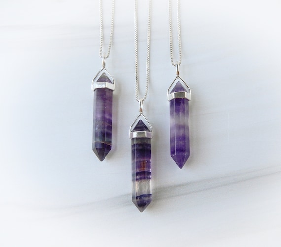 Purple Fluorite Necklace • Sterling Silver Gemstone Point Pendant • Gift For Crystal Lover • Third Eye Chakra Point • Gemstone Appeal • Gsa