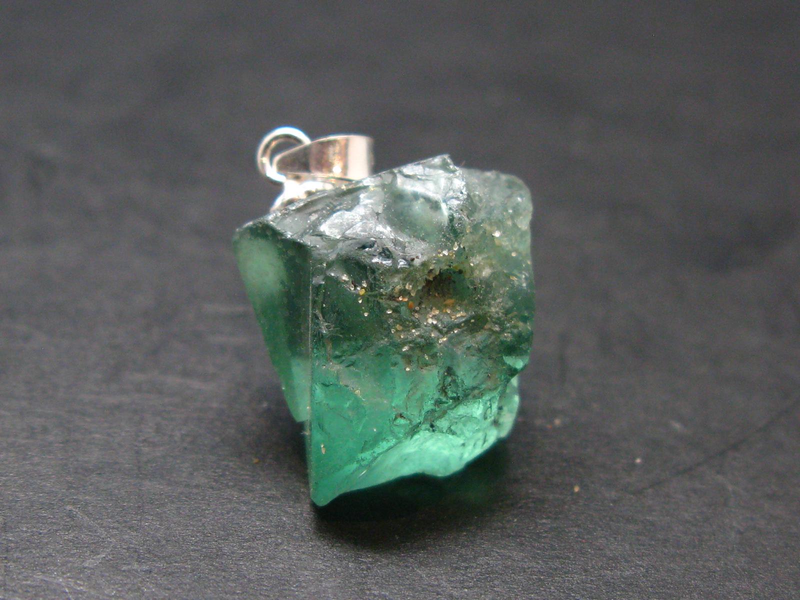 Rare!! Emerald Green Fluorite Crystal Silver Pendant From Uk - 4.0 Grams - 0.8"