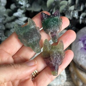 Fluorite Wolf Crystal. Drilled Pendant, Wolf Bead
