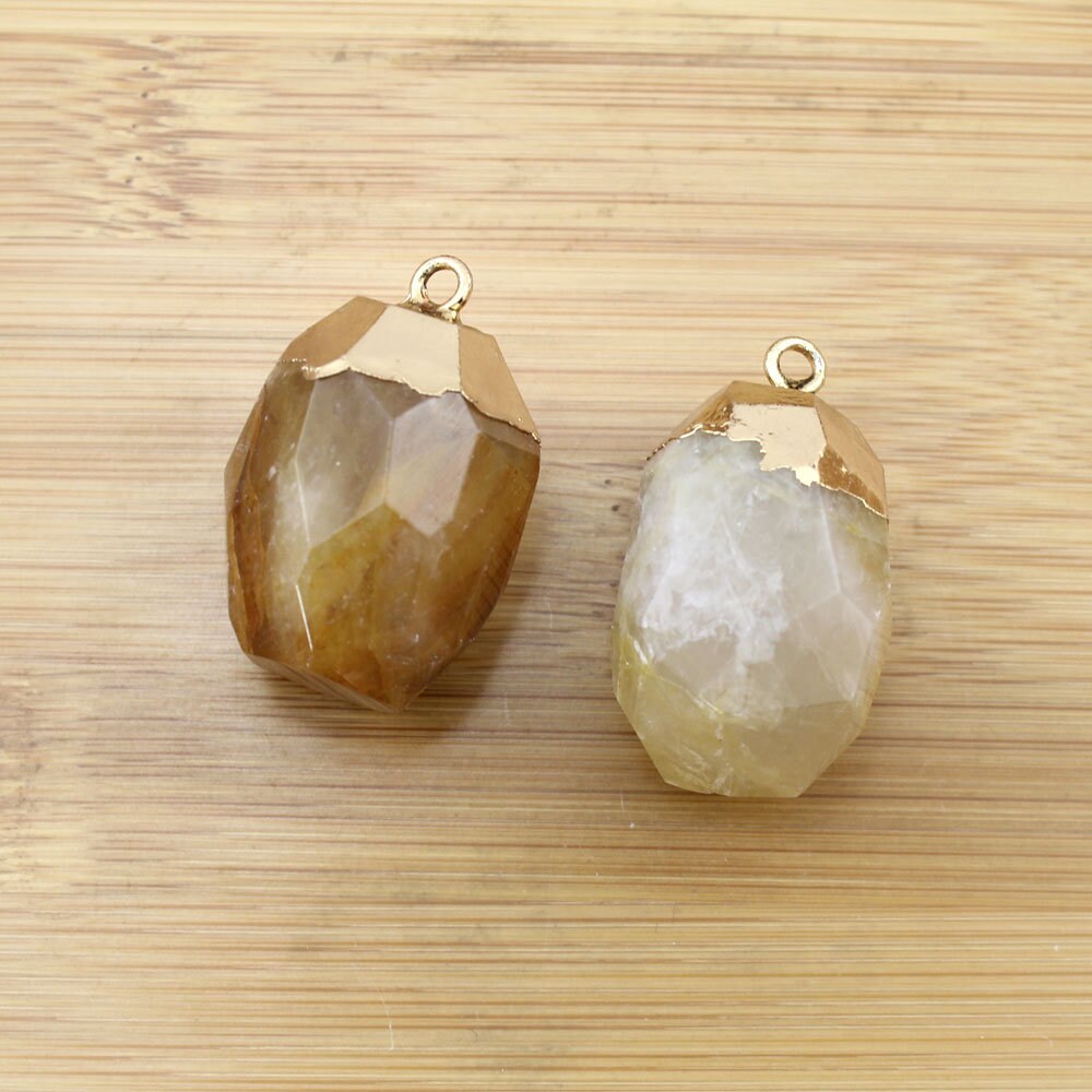 Yellow Faceted Crystal Pendant With Golden Electroplated Edges, Nature Fluorite Druzy Pendant For Necklace, Diy Jewelry-tr228