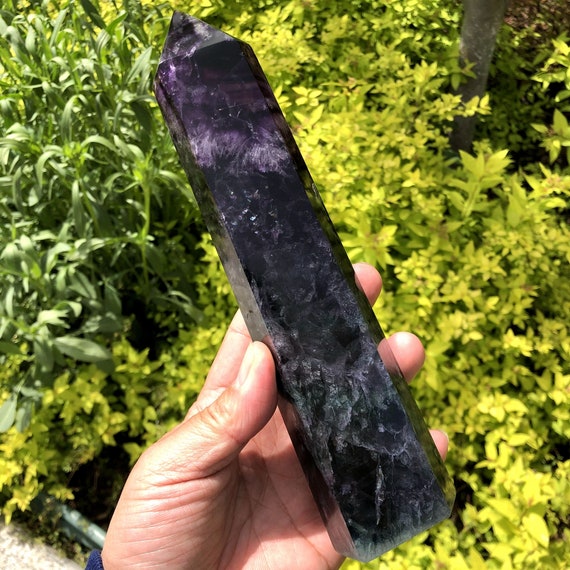 8.78"natural Dark Purple Fluorite Crystal Point,stunning Hand Made Multicolor Fluorite Tower Decor,reiki Healing Meditate Crystal Obelisk