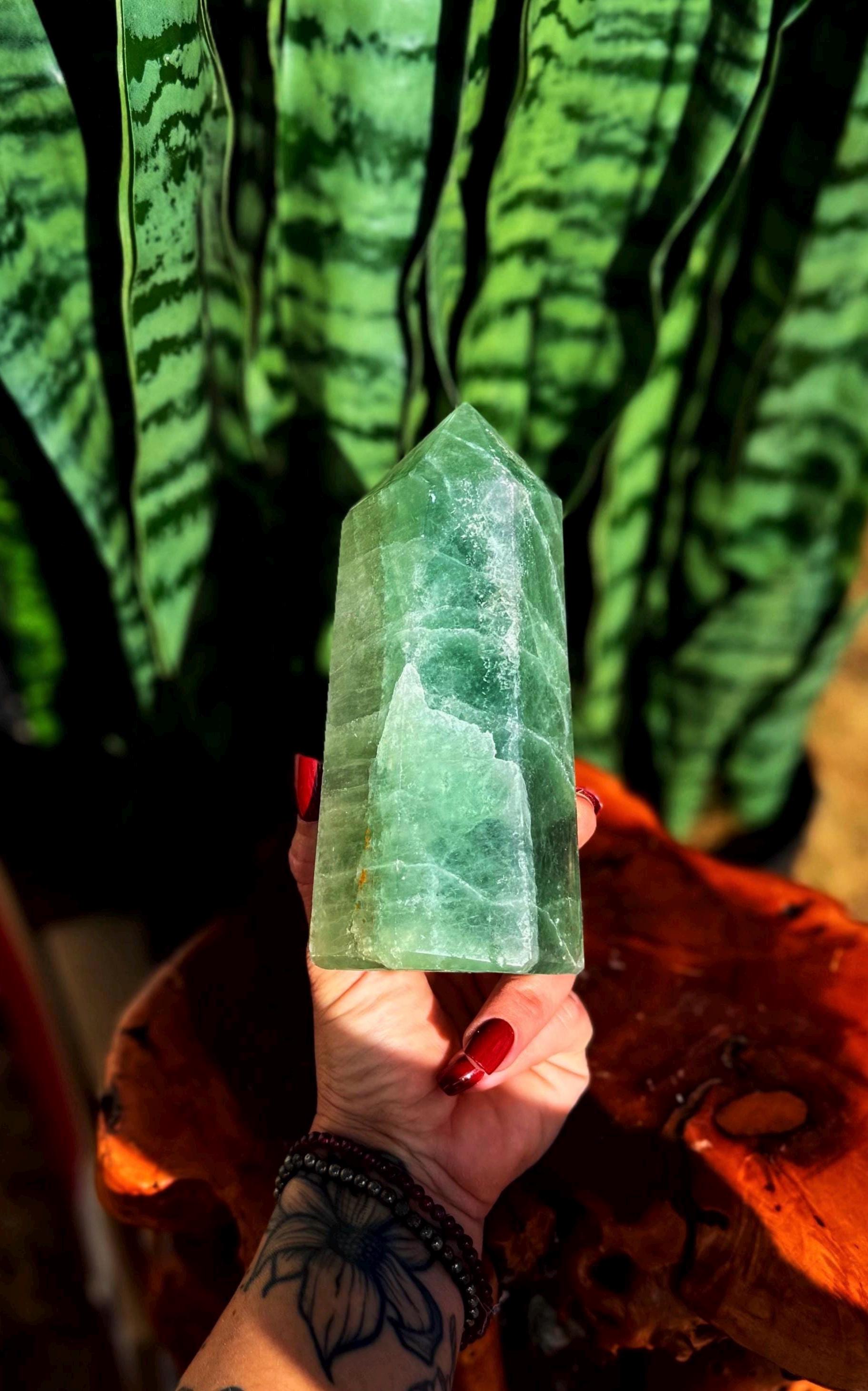 Green Fluorite Crystal Tower - For Discovering Your Soul Purpose - Fluorite Generator Point - Fluorite Tower