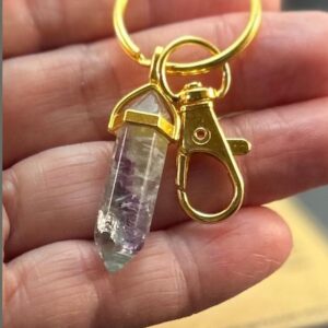 Personalized Fluorite Crystal Keychain: Natural Rainbow Point, Gold-Tone Bag Charm