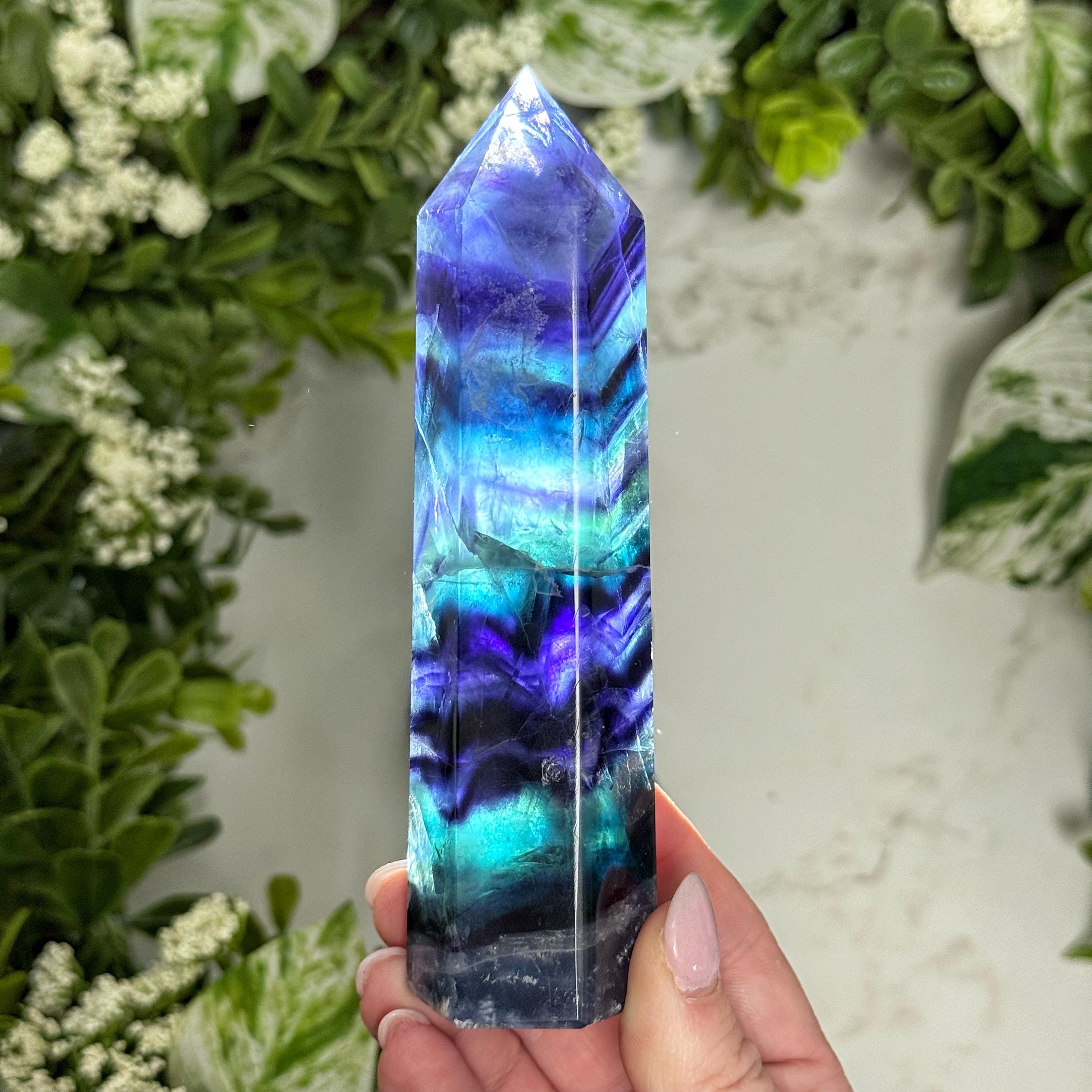 Fluorite Point | 258g | - #10 (polished Blue Crystal Tower, Throat Chakra, Healing Stone)