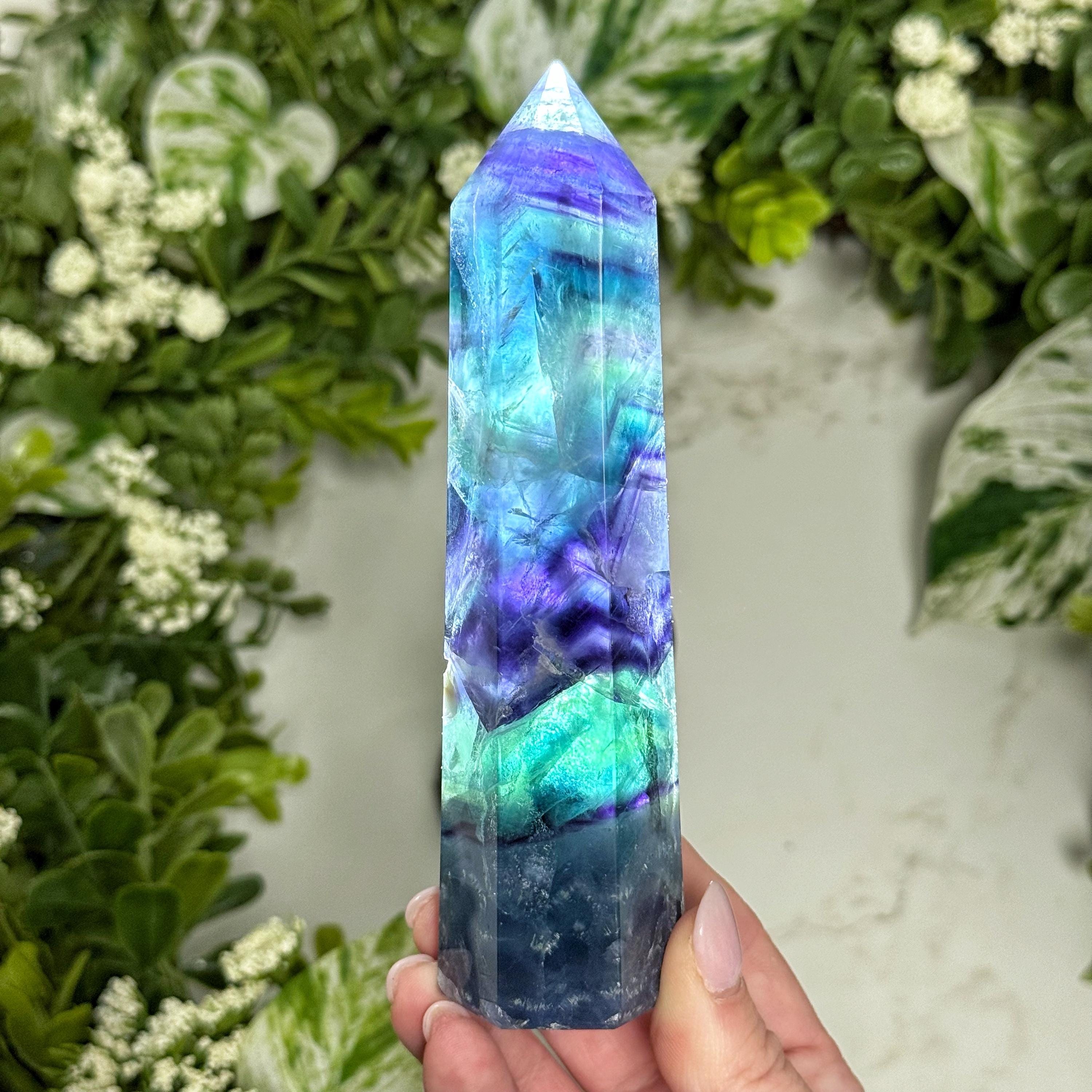 Fluorite Point | 271g | - #11 (polished Blue Crystal Tower, Throat Chakra, Healing Stone)