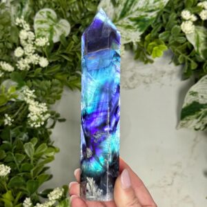 Fluorite Point | 311g | - #16 (polished Blue Crystal Tower, Throat Chakra, Healing Stone)