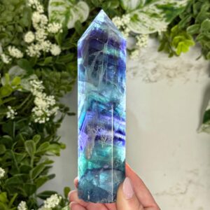 Fluorite Point | 367g | - #17 (Polished Blue Crystal Tower, Throat Chakra, Healing Stone)