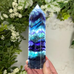 Fluorite Point | 331g | - #18 (polished Blue Crystal Tower, Throat Chakra, Healing Stone)