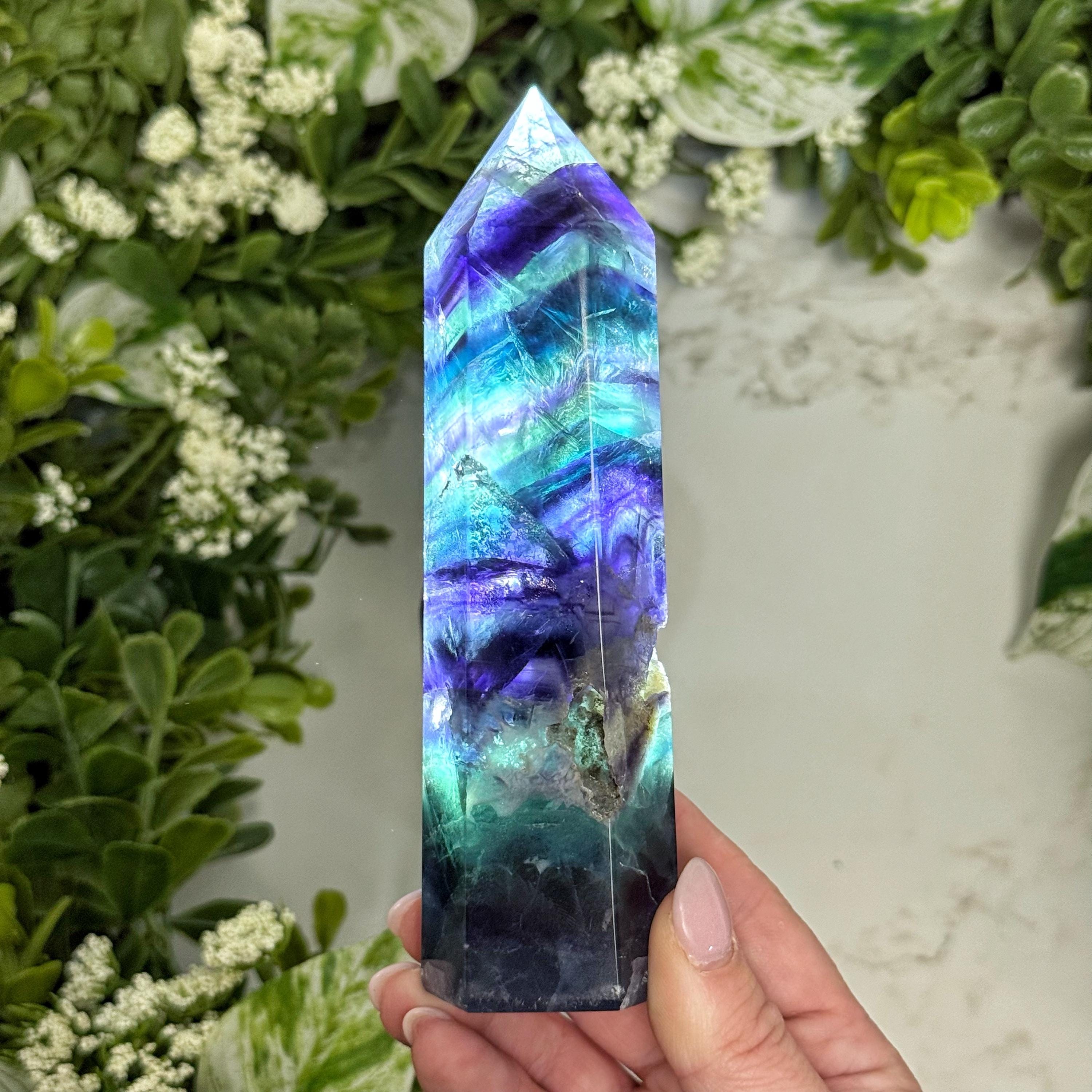 Fluorite Point | 325g | - #20 (polished Blue Crystal Tower, Throat Chakra, Healing Stone)