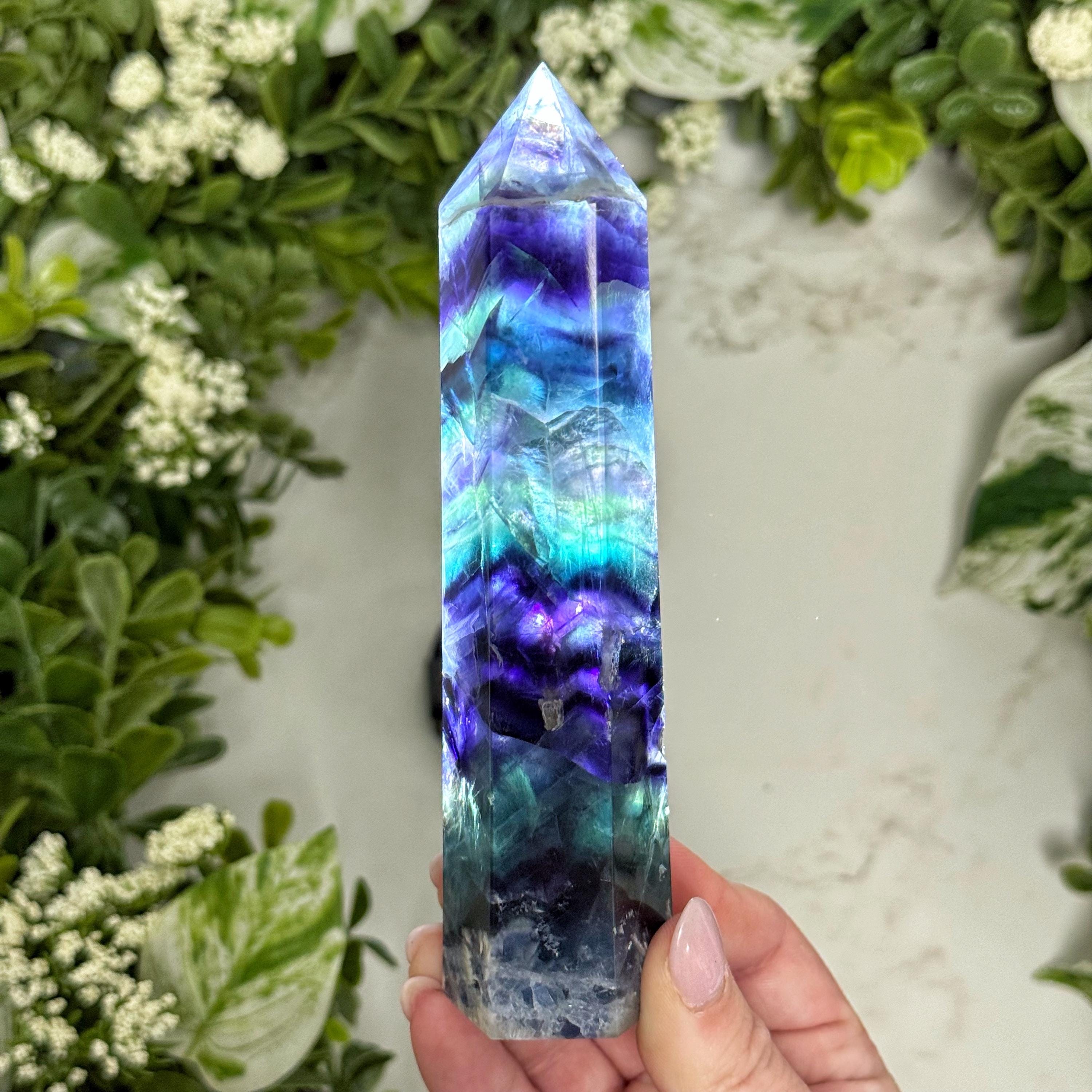 Fluorite Point | 269g | - #5 (polished Blue Crystal Tower, Throat Chakra, Healing Stone)