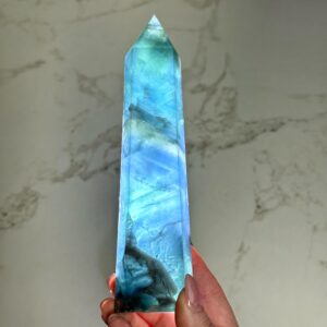 Fluorite Point | 416g | - #9 (polished Blue Crystal Tower, Throat Chakra, Healing Stone)