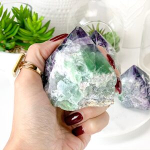 Polished Fluorite Crystal Tower: Rainbow Healing Stone, Home Decor