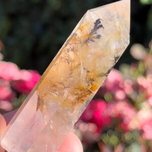 Rare*  Dendritic Yellow Fluorite Tower Obelisk Point Wand Carved Crystal Tower Style3