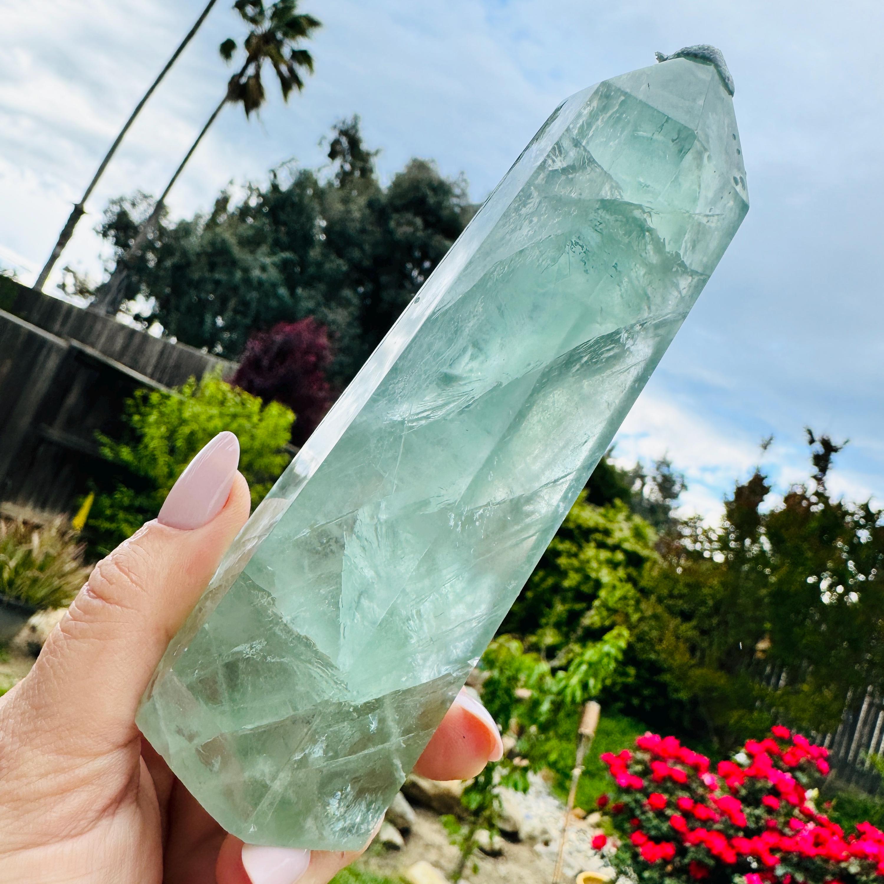 Ultra Clear Green Fluorite Tower, Fluorite Crystal Tower, Fluorite Point