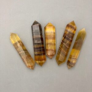 Yellow Purple Fluorite Double Terminated Crystal Point (3 3/8" Long) For Crystal Grids, Crystal Magic, Mental Clarity, Mercury Retrograde