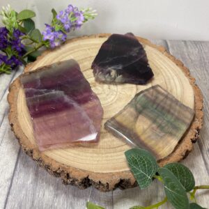 Fluorite green and purple Slice Raw edge polished both sides Fluorite green and purple Slice Raw edge polished both sides