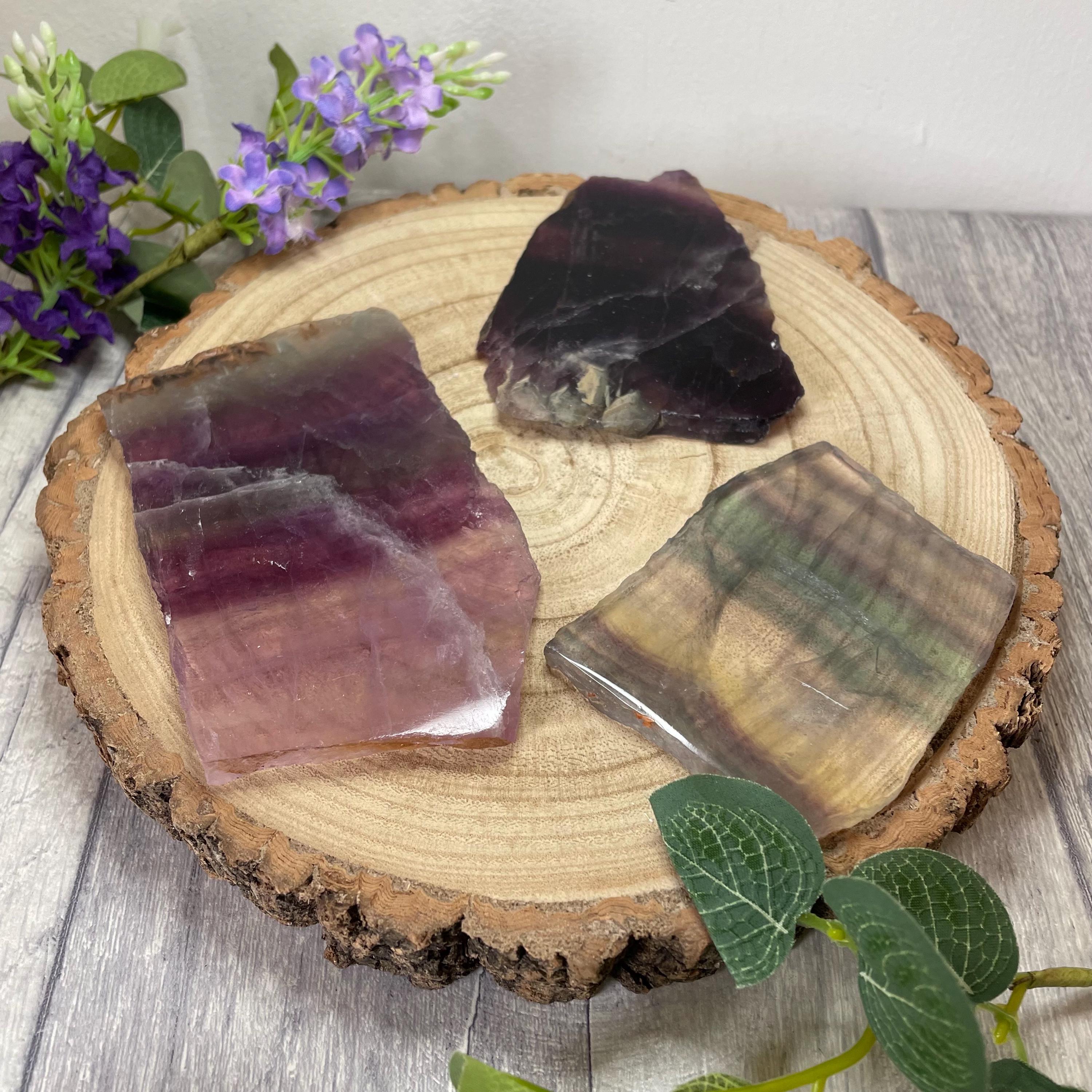 Fluorite Green And Purple Slice Raw Edge Polished Both Sides