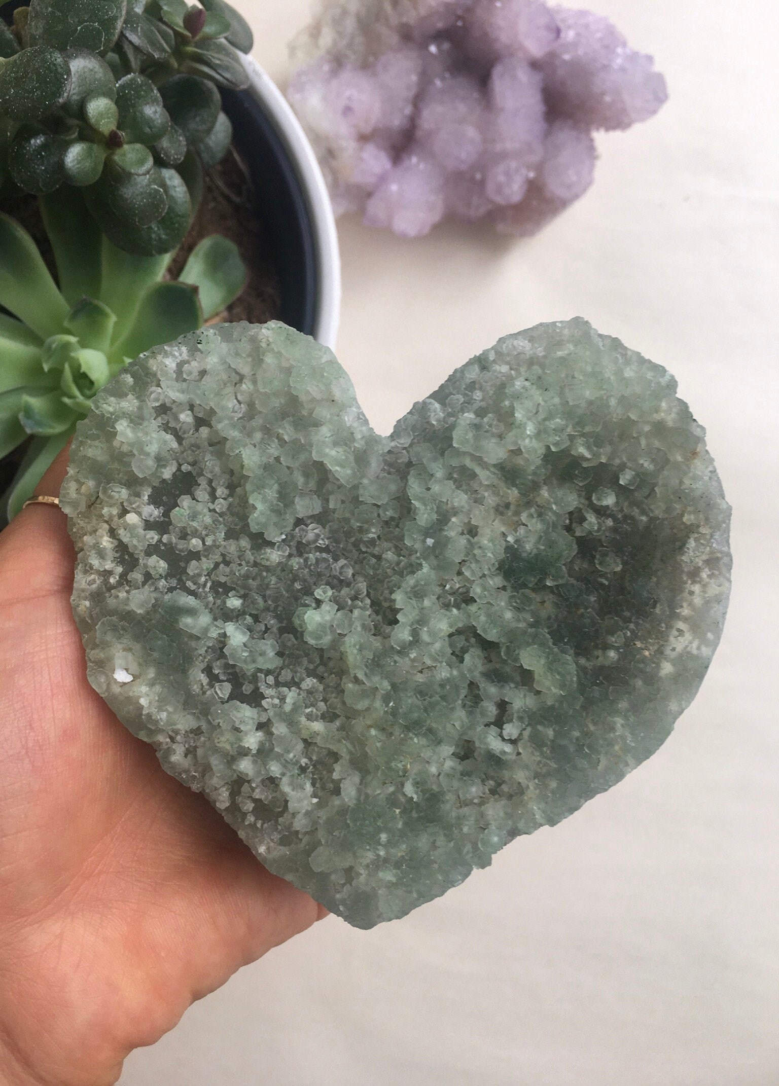 Raw Green Fluorite Heart, Natural Crystal