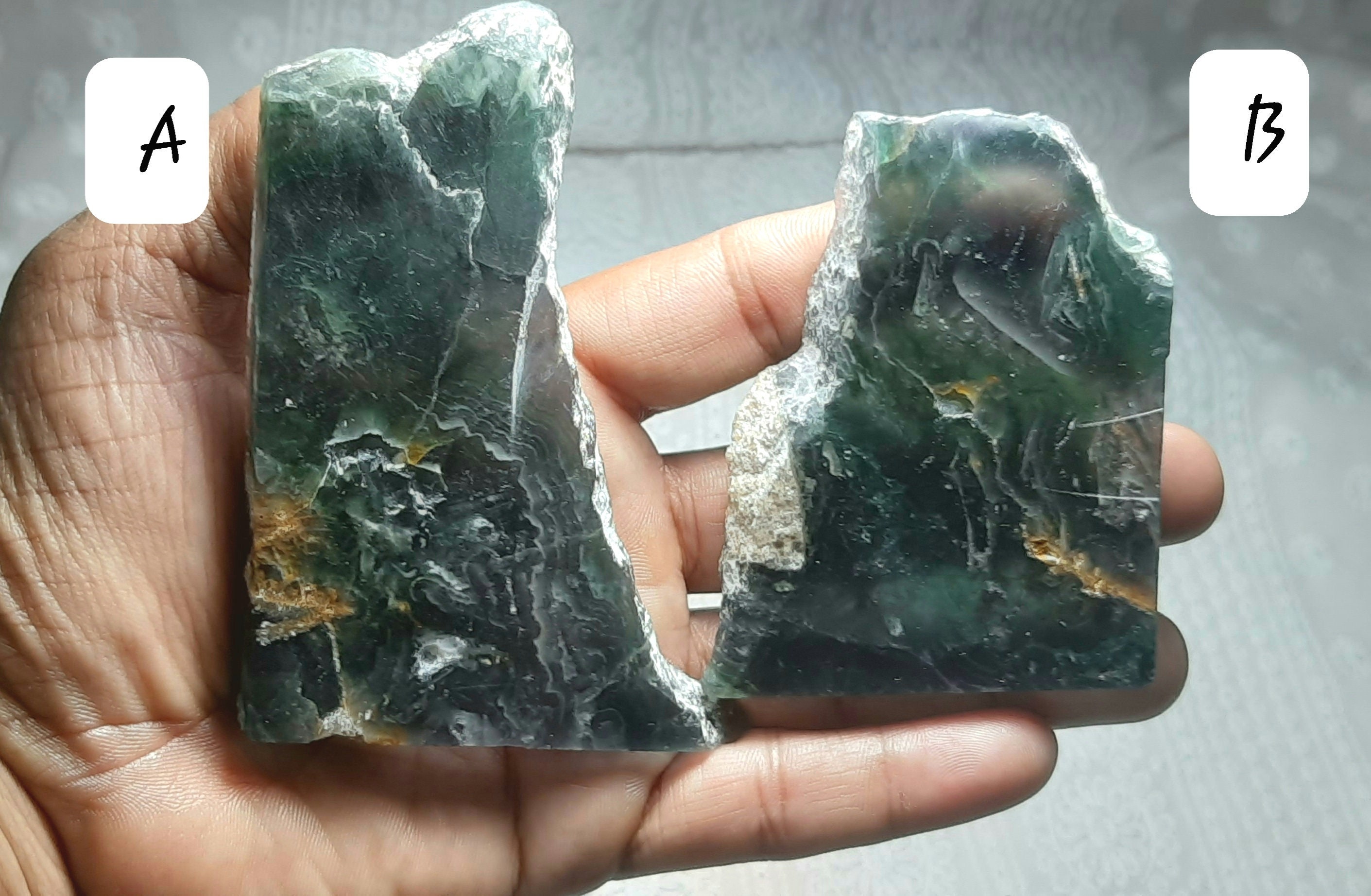 Natural Green & Blue Unpolished Fluorite Rough Gemstone Slices Aaa Quality