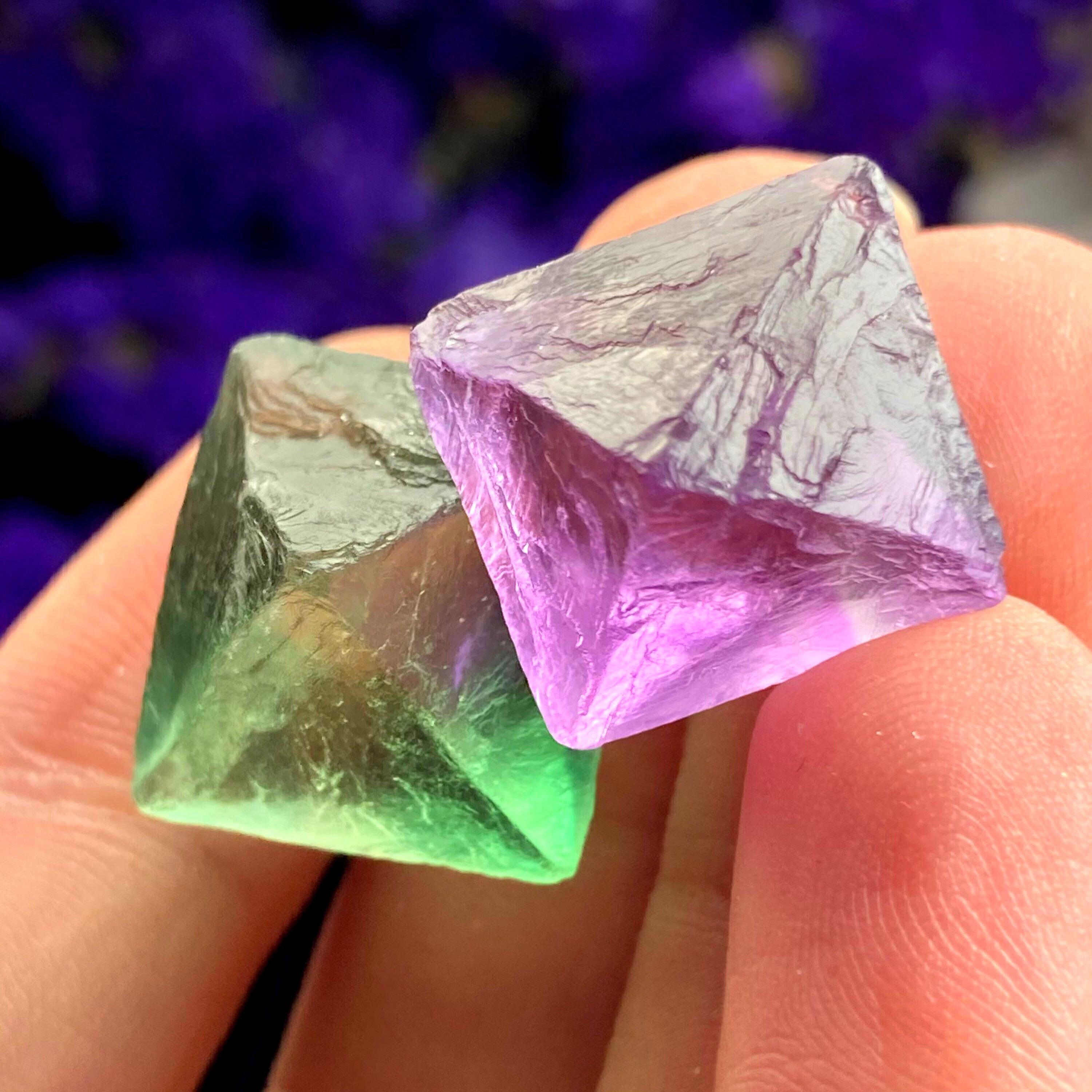 Purple & Green Fluorite Pair Of Octahedrons, Raw Fluorite Crystals, China Mined