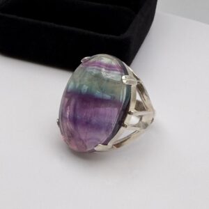 25ct Natural Banded Fluorite Ring In Sterling Silver 18x13mm Size 8 25ct Natural Banded Fluorite Ring In Sterling Silver 18x13mm Size 8