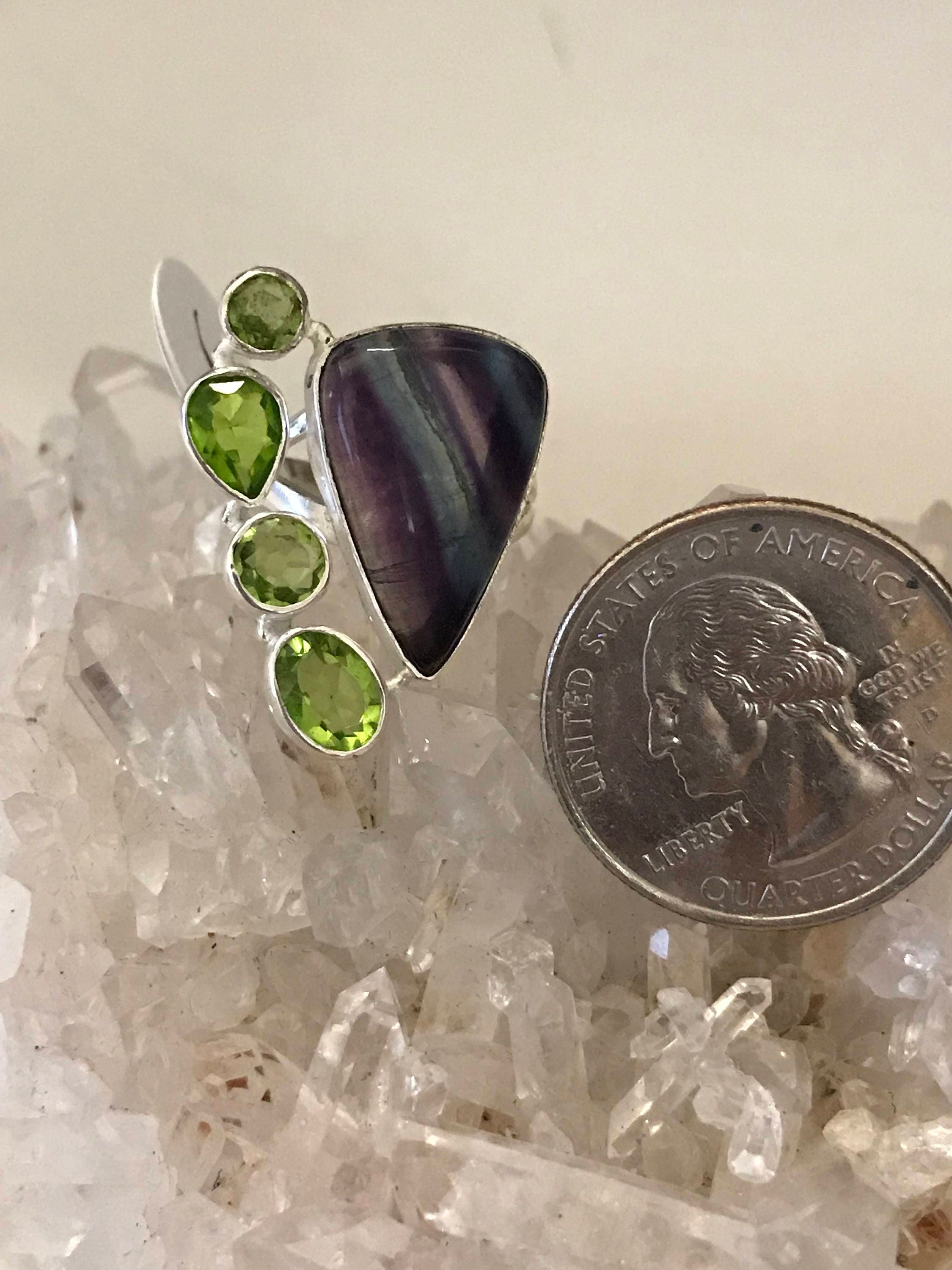 Abstract Fluorite And Crystal Ring, Size 6