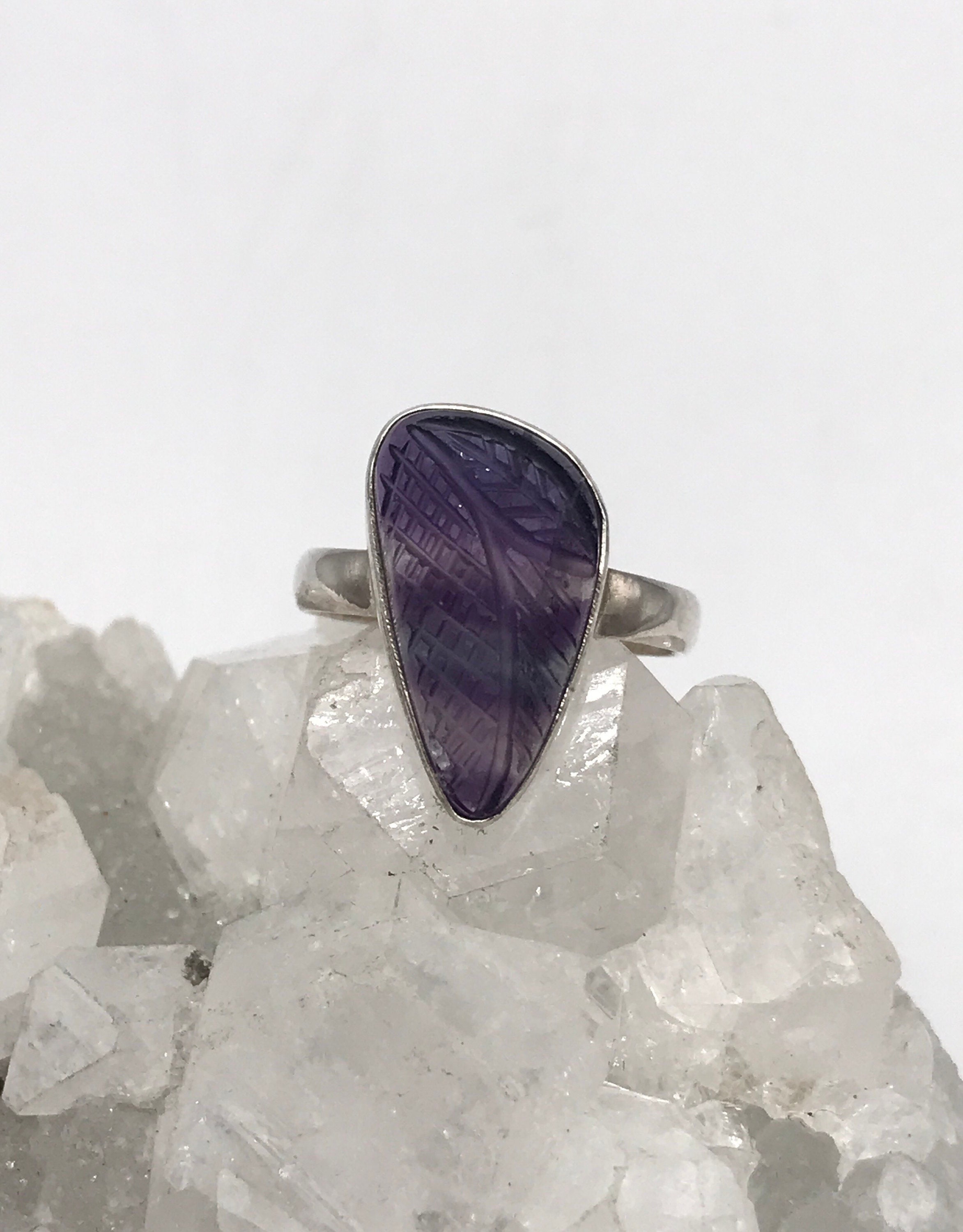 Abstract Carved Fluorite Ring Size 8