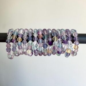 Dainty Fluorite Gemstone Beaded Ring, Handmade Elastic Stretch Ring Dainty Fluorite Gemstone Beaded Ring, Handmade Elastic Stretch Ring