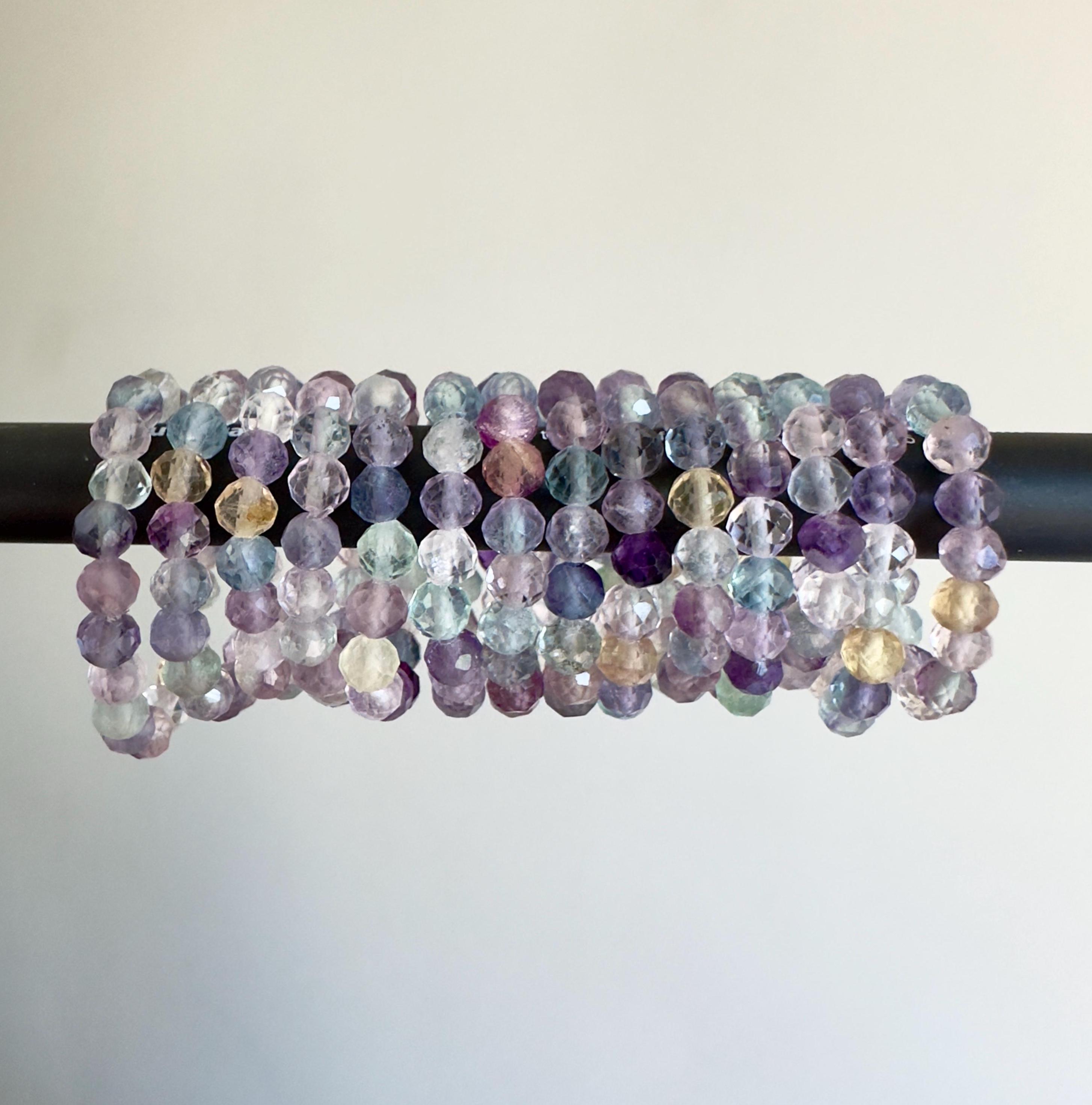 Dainty Fluorite Gemstone Beaded Ring, Handmade Elastic Stretch Ring