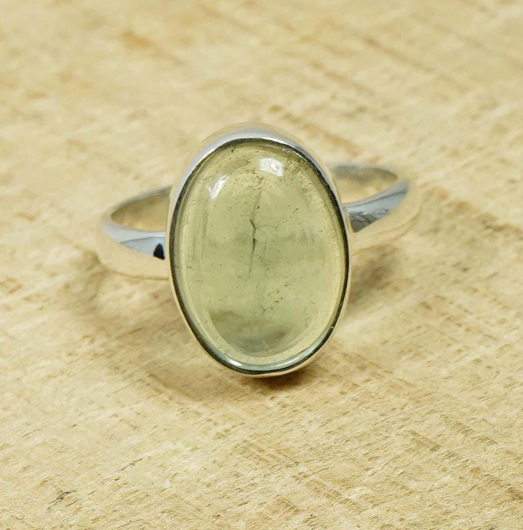 Green Fluorite Sterling Silver Ring, Oval Gemstone, Handmade Jewelry, Us Size 10