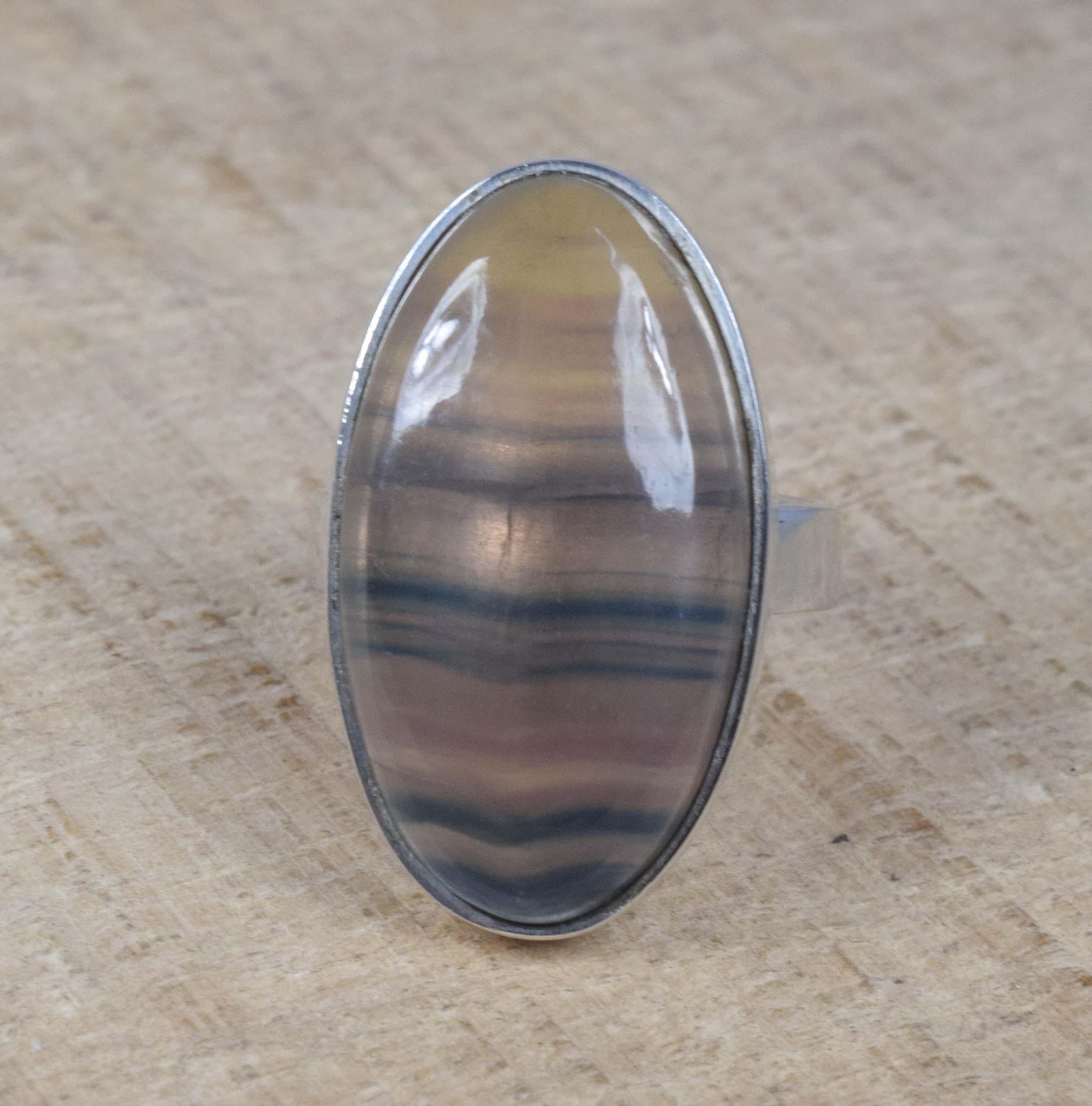 Handmade Oval Fluorite Ring: Adjustable 925 Sterling Silver-us Size 6 Handmade Oval Fluorite Ring: Adjustable 925 Sterling Silver-us Size 6