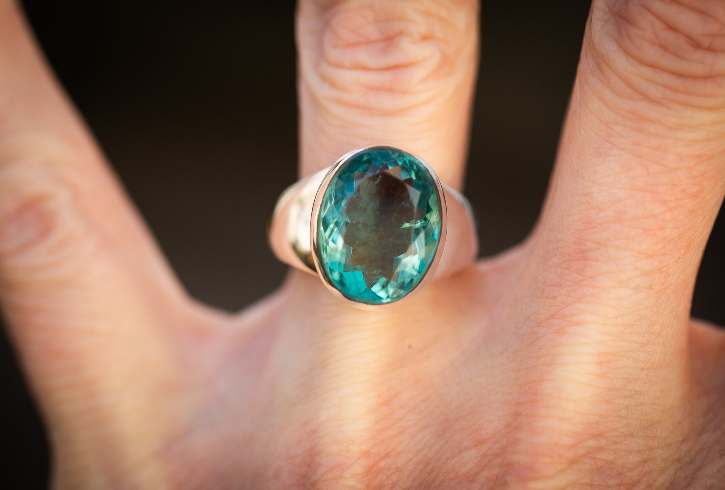 Natural Blue Green Fluorite Sterling Silver Ring - Size 6.5