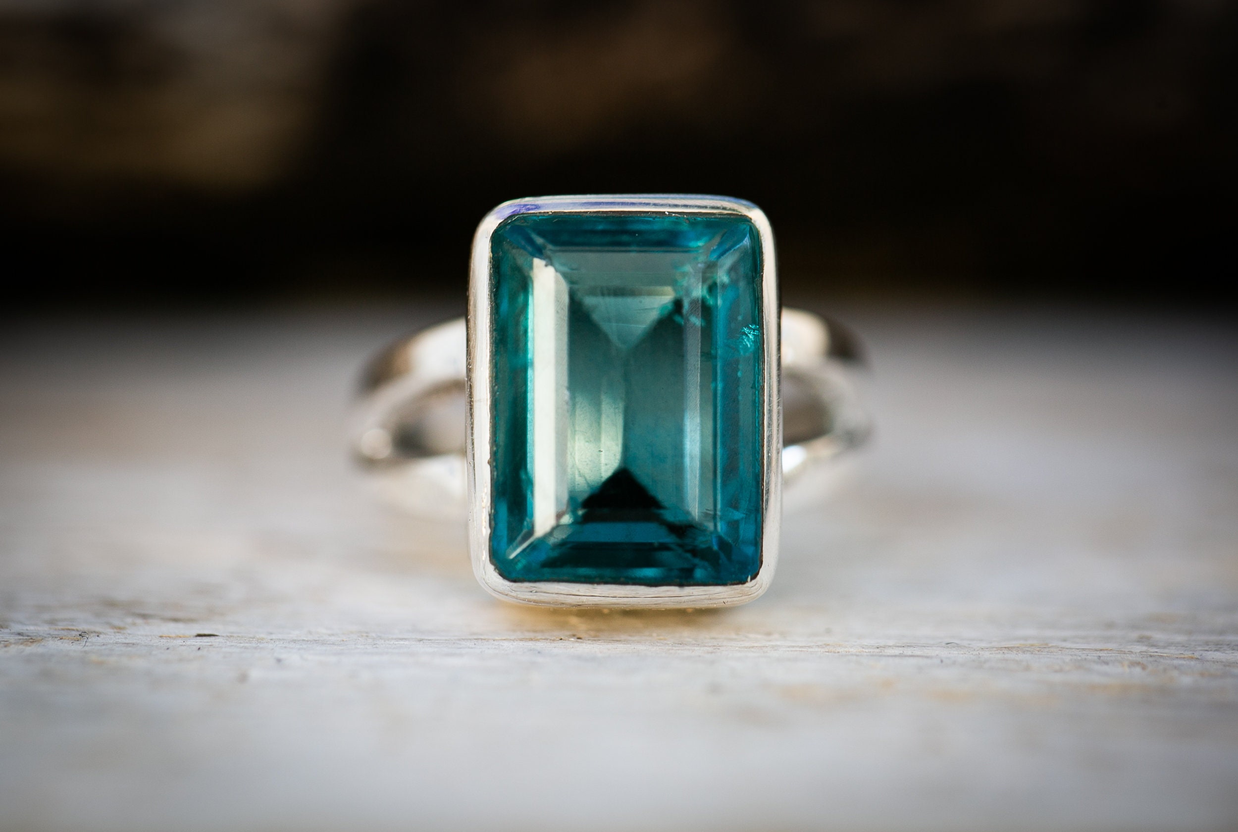 Natural Blue Green Fluorite Ring: Sterling Silver, Size 8.75