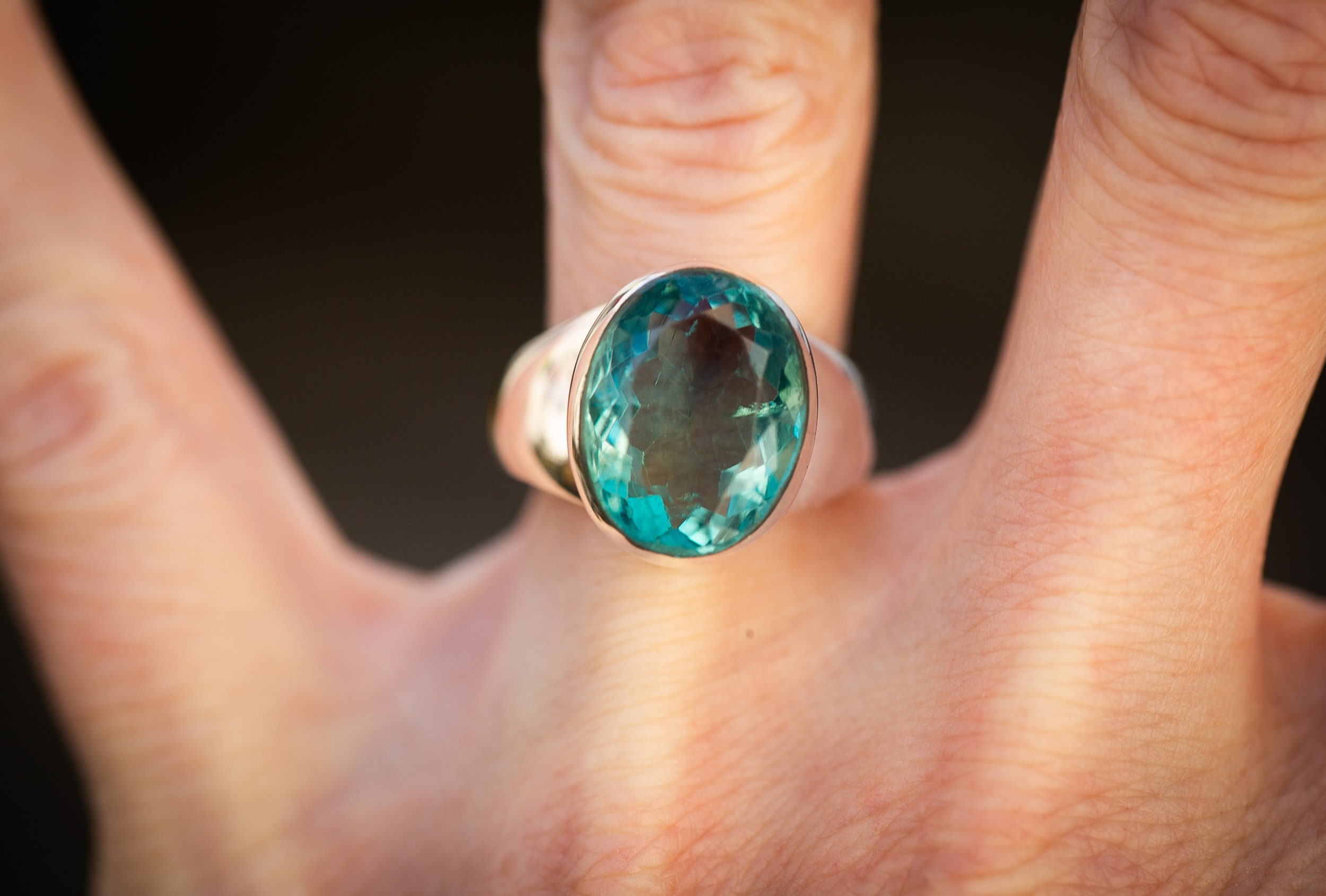 Natural Blue Green Fluorite Sterling Silver Ring - Size 6.5 Natural Blue Green Fluorite Sterling Silver Ring - Size 6.5