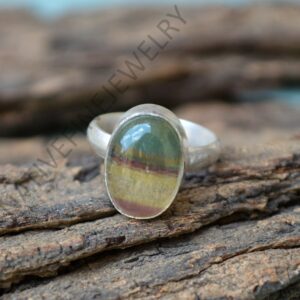 Oval Cab Fluorite Ring: 925 Sterling Silver Gemstone Jewelry Oval Cab Fluorite Ring: 925 Sterling Silver Gemstone Jewelry