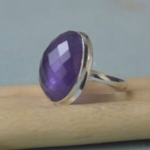 Oval Rose Cut Purple Fluorite Ring: Sterling Silver & Gold Fill