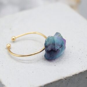 Raw Fluorite Crystal Ring: Adjustable Gold Copper Band Raw Fluorite Crystal Ring: Adjustable Gold Copper Band