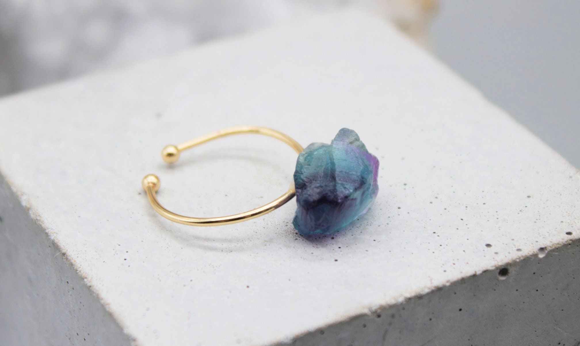 Raw Fluorite Crystal Ring: Adjustable Gold Copper Band Raw Fluorite Crystal Ring: Adjustable Gold Copper Band