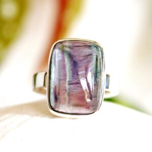 Rectangular Fluorite Sterling Silver Ring - Size 8-8.5 Rectangular Fluorite Sterling Silver Ring - Size 8-8.5