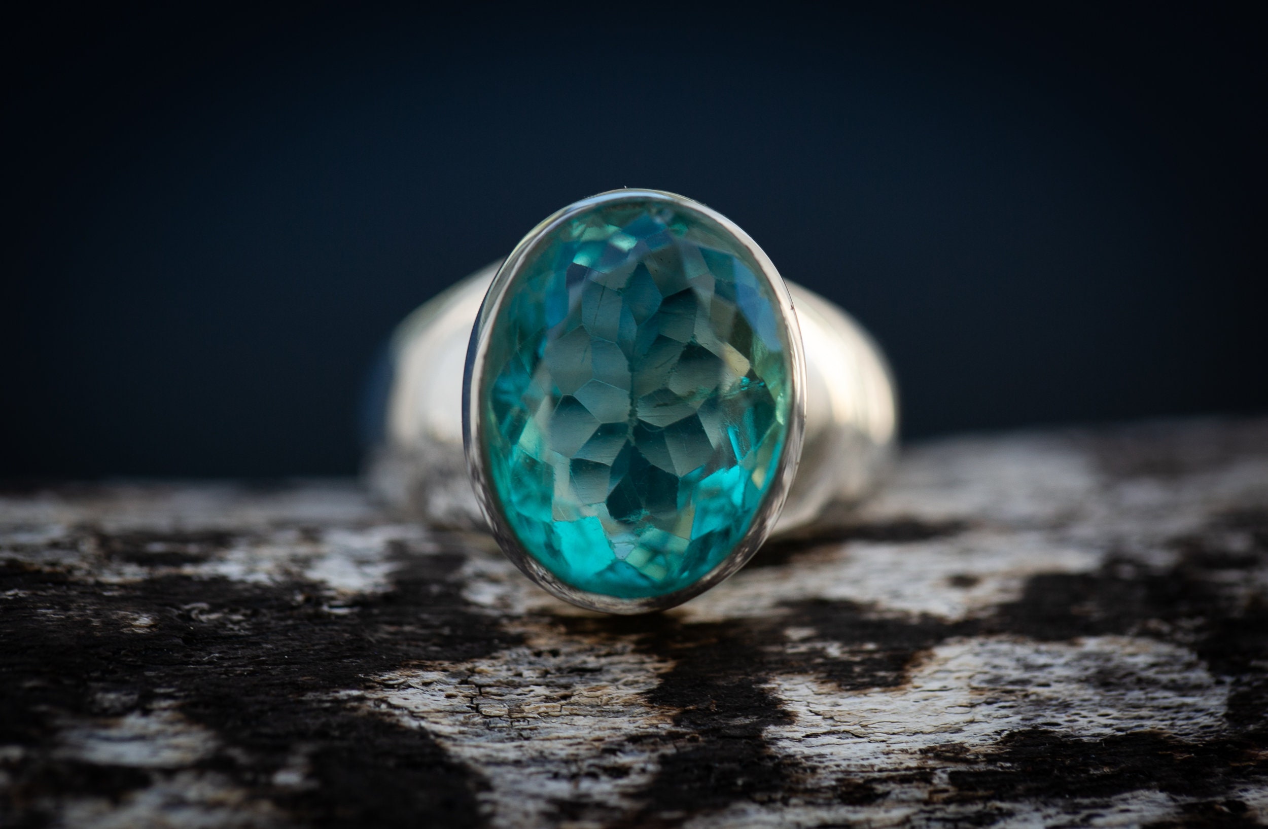Sterling Silver Faceted Fluorite Ring - Blue Green Gemstone, Size 6.5 Sterling Silver Faceted Fluorite Ring - Blue Green Gemstone, Size 6.5