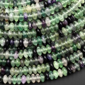 AAA Super Clear Natural Green Purple Fluorite Smooth Saucer Rondelle Beads 6mm 15.5" Strand