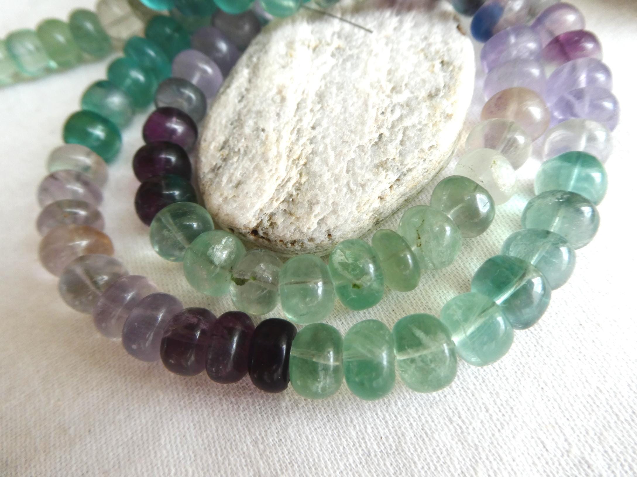 Blue Green Fluorite Rondelle 8mm Beads- 4in Strand Gemstone-necklace Jewelry Making Craft Natural Beads