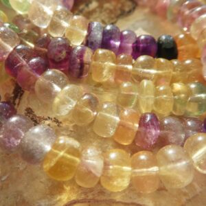 Multi Fluorite Smooth Rondelle 6mm Beads- 6in Strand Purple Green Gemstone -craft Beads-jewelry Making
