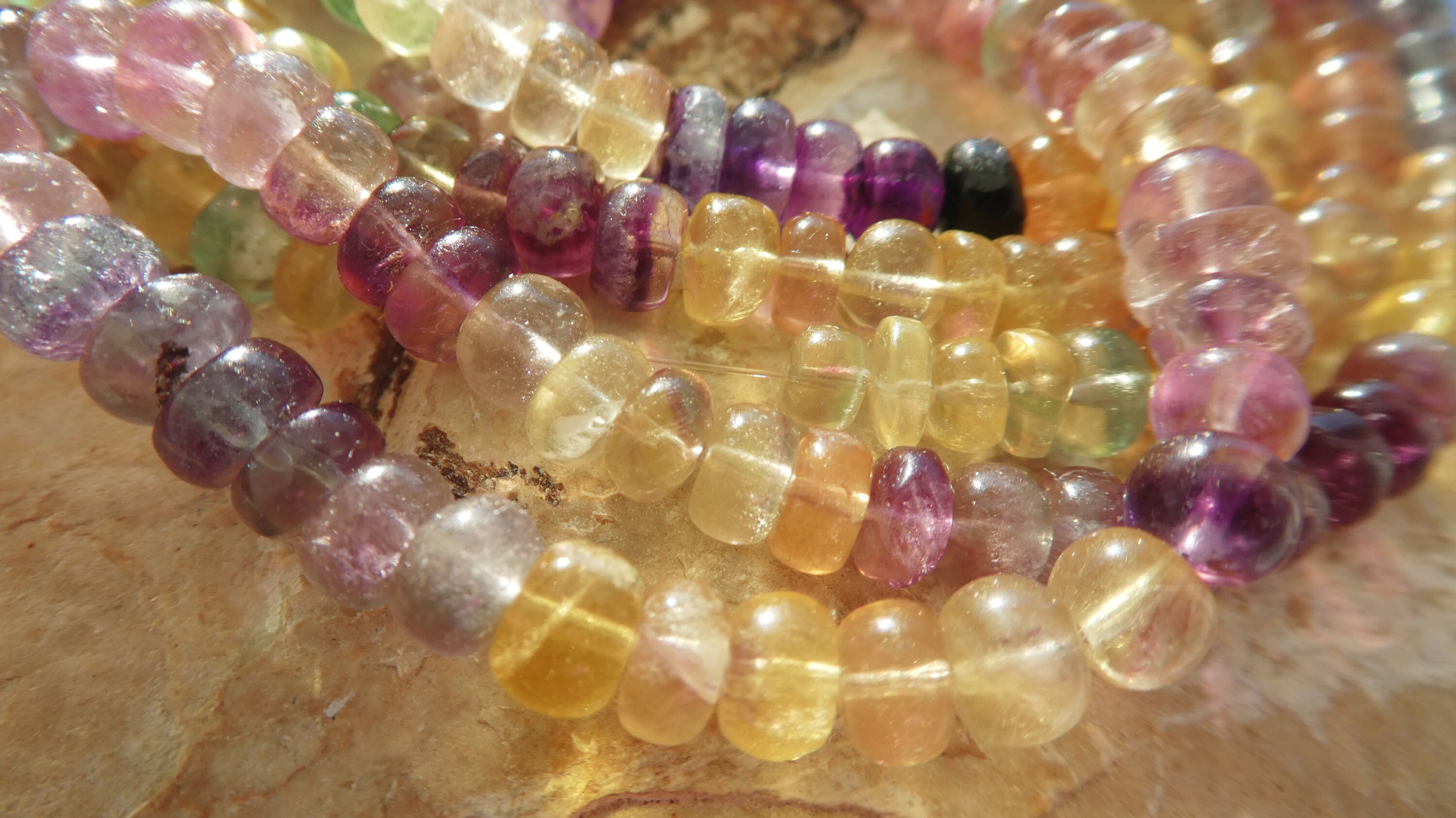 Multi Fluorite Smooth Rondelle 6mm Beads- 6in Strand Purple Green Gemstone -craft Beads-jewelry Making
