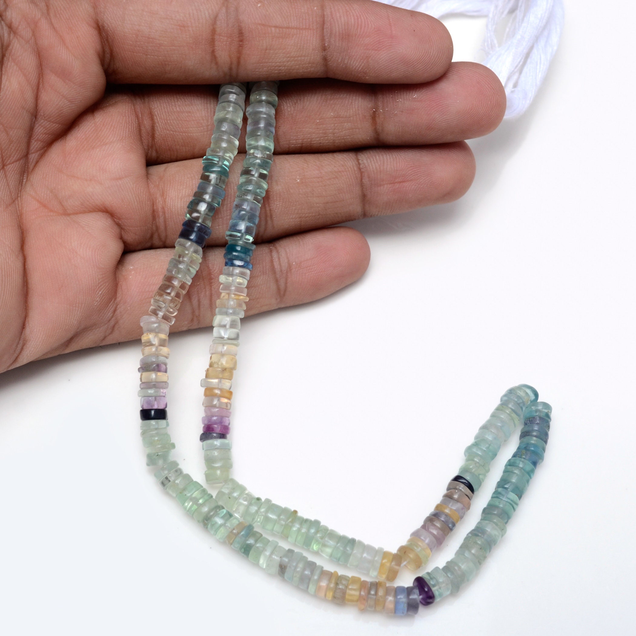 Multi Fluorite Smooth Tyre Rondelle Beads, 6mm To 6.5mm Green Fluorite Round Heishi Gemstone Beads, 16 Inch Strand, Gds2004
